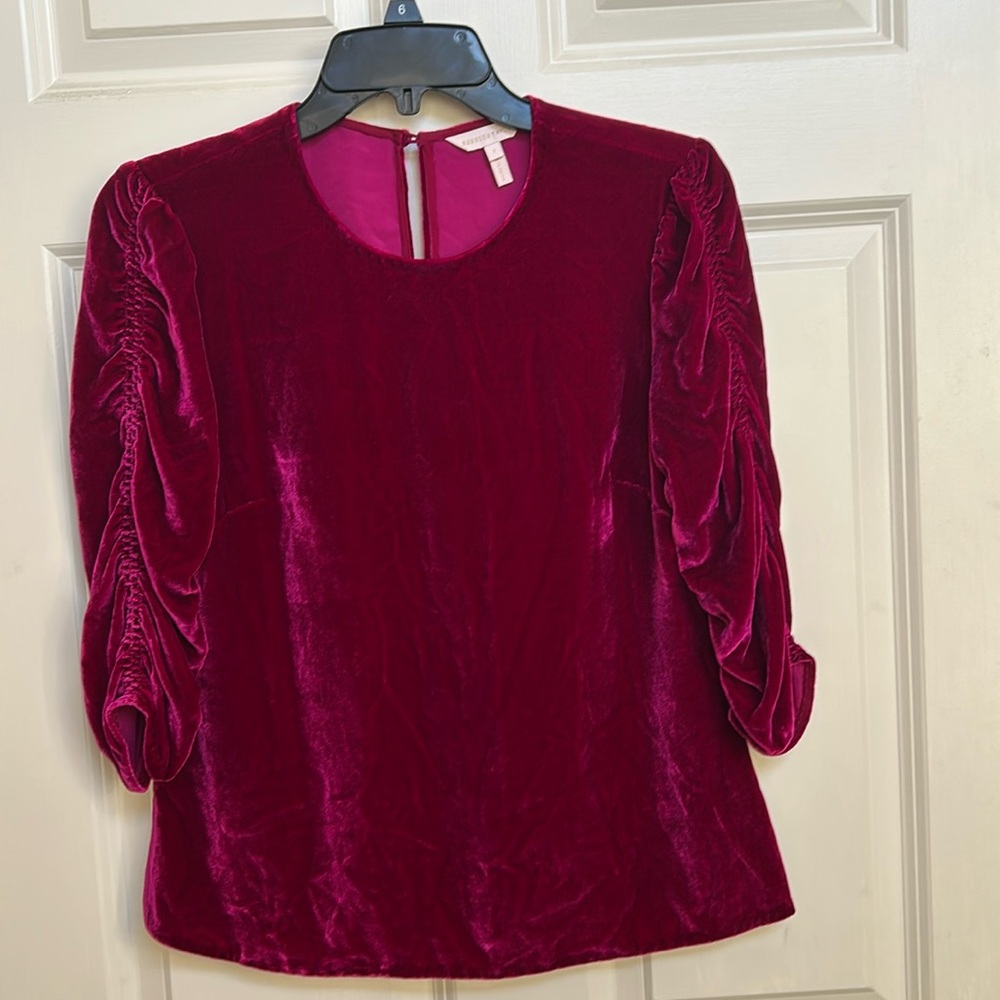 Rebecca Taylorr ruched sleeve velvet top